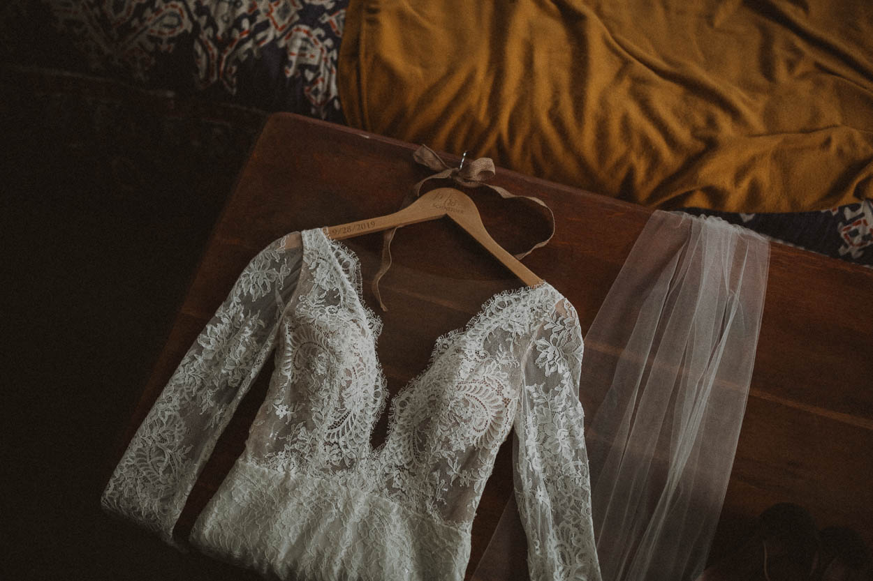 wedding dress and veil